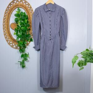Navy Gingham Cotton Cottagecore Maxi Dress Handmade Picnic Vtg | True Summer